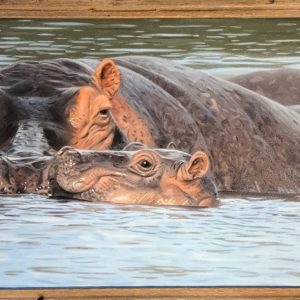 Under Mamas Watchful Eye-Cow/Calf Hippo - Adam Smith