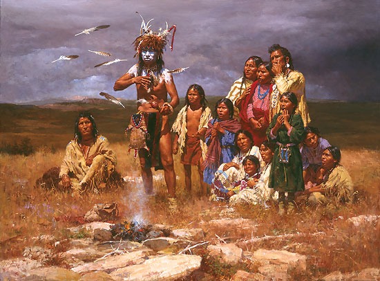 The Shaman and His Magic Feathers - Howard Terpning